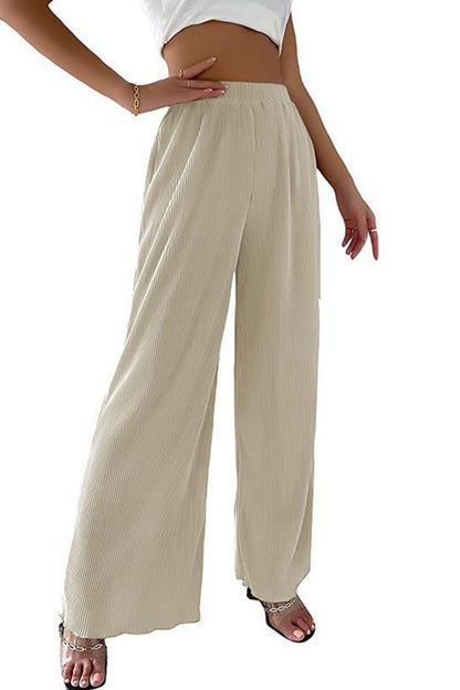 Color Elastic Waist Wide Leg Long Pants