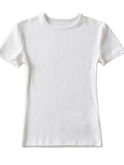 Summer Woman Skinny Fit T-shirt Tight Short-sleeve O-neck Tee Basic Crop Tops T Shirt