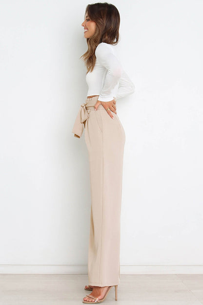 Tie-front Loose Straight Long Pants