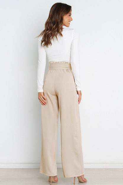 Tie-front Loose Straight Long Pants