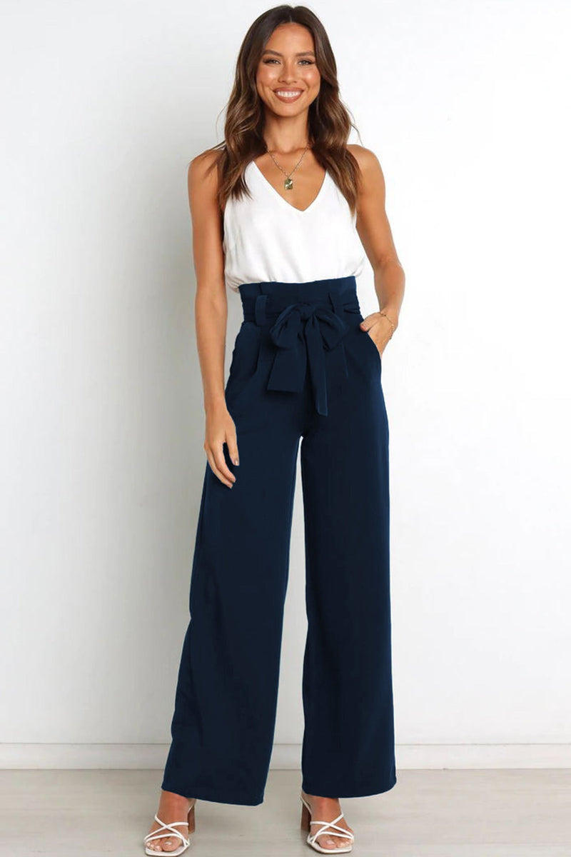 Tie-front Loose Straight Long Pants