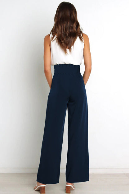 Tie-front Loose Straight Long Pants