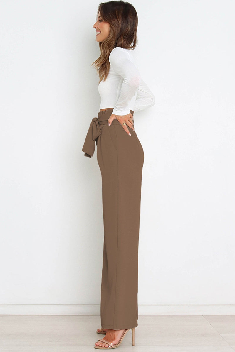 Tie-front Loose Straight Long Pants