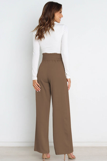 Tie-front Loose Straight Long Pants