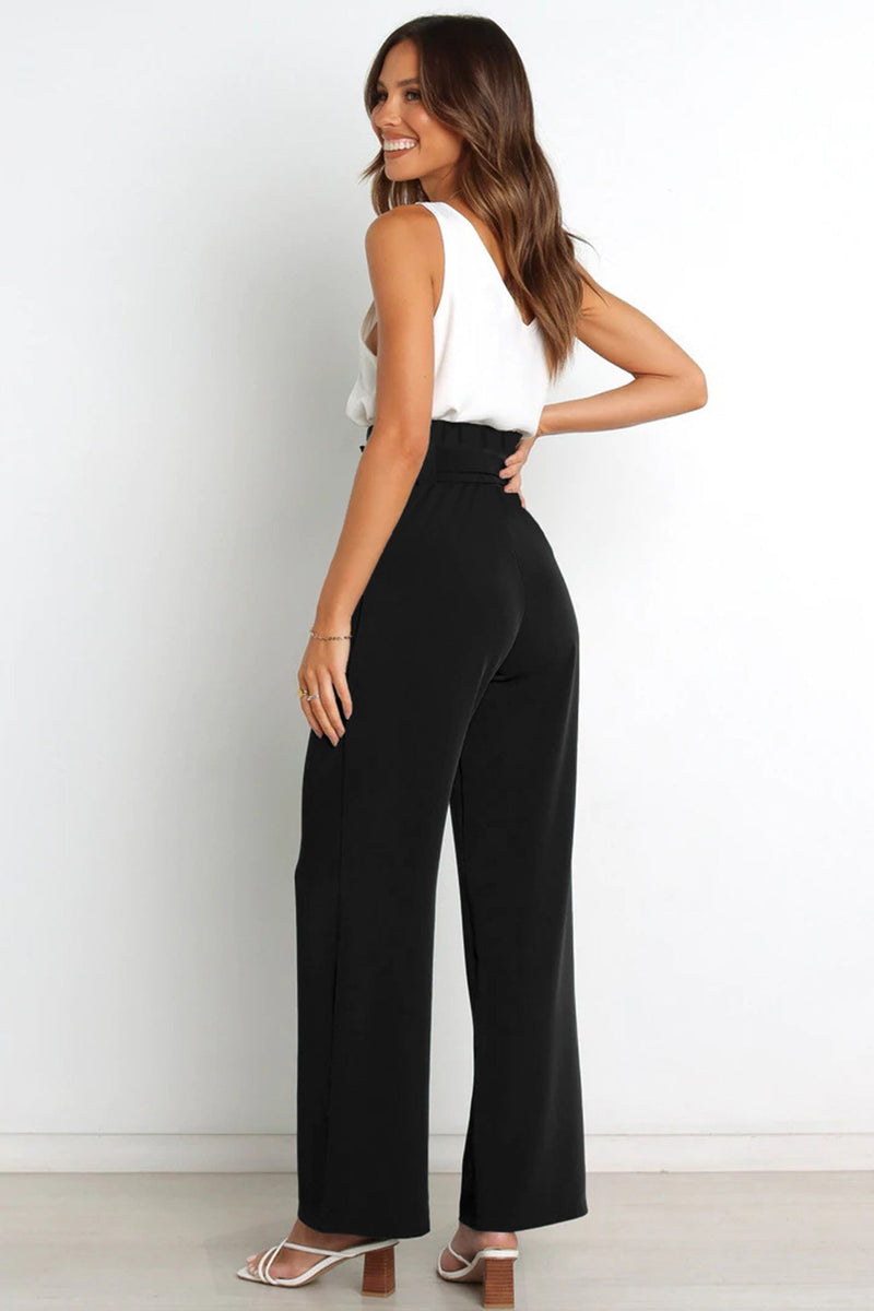Tie-front Loose Straight Long Pants