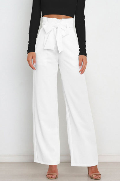 Tie-front Loose Straight Long Pants