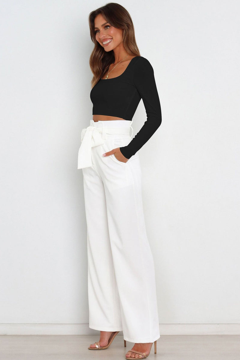 Tie-front Loose Straight Long Pants