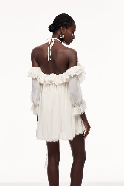 Cavid Ruffle Flower Fringe Mini Dress