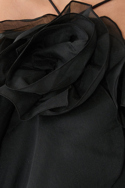 Caysie Halter Ruffle Layered Maxi Dress - Black