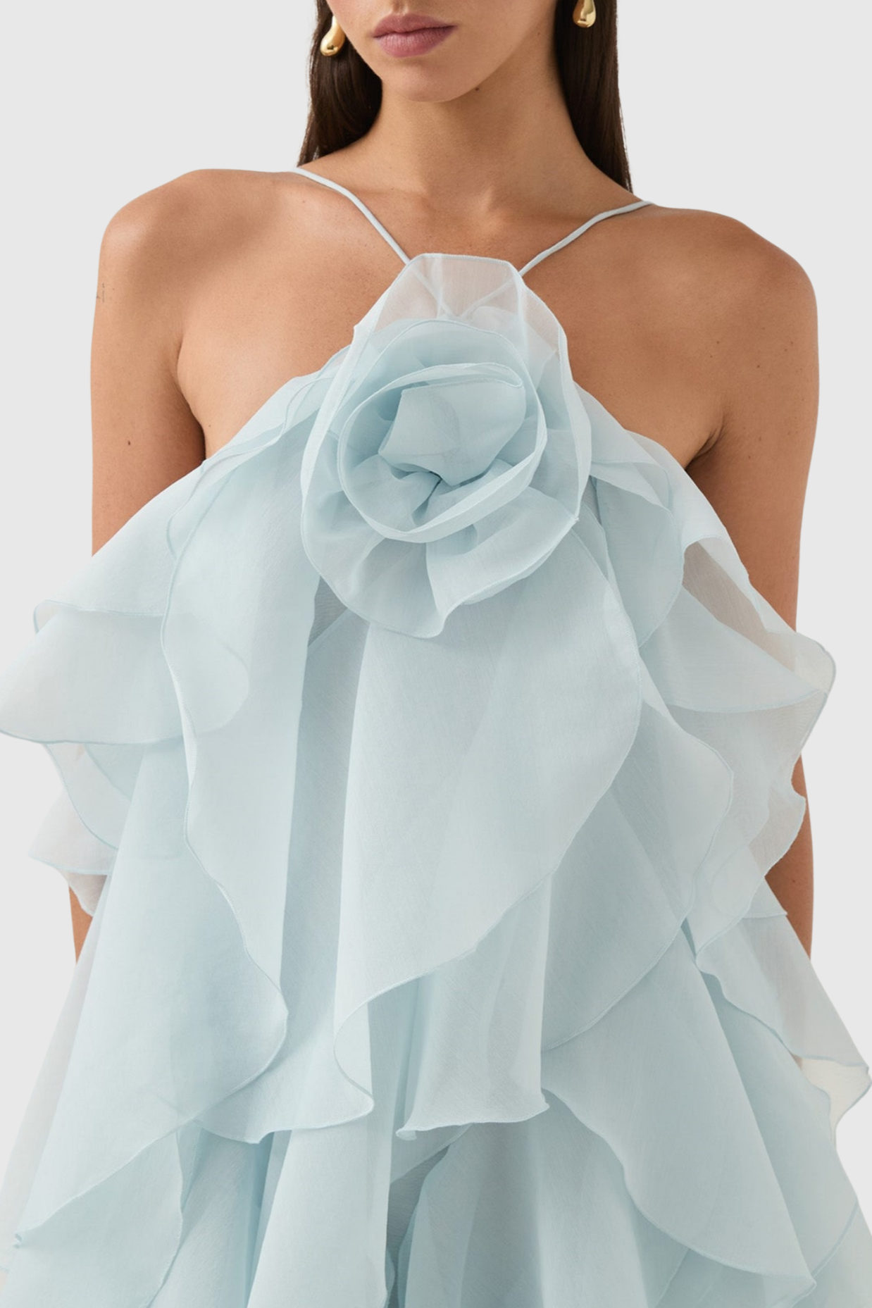 Caysie Halter Ruffle Layered Maxi Dress - Blue