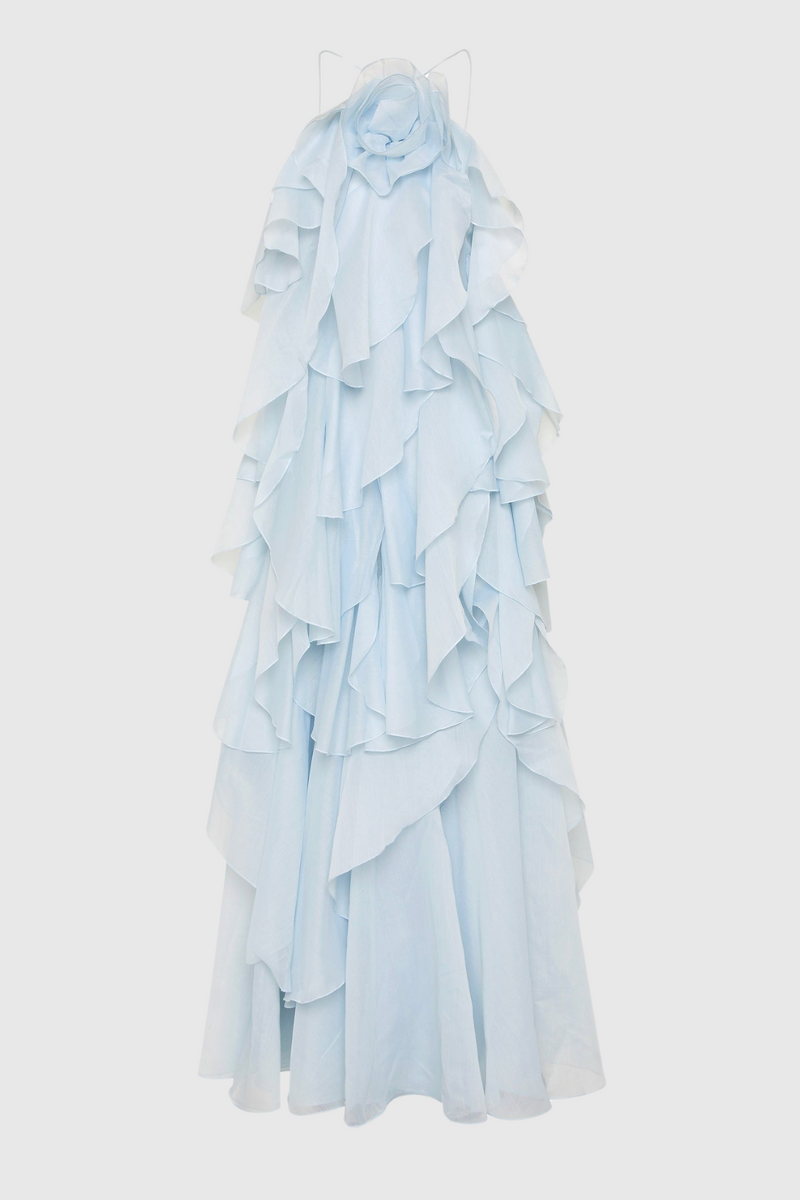 Caysie Halter Ruffle Layered Maxi Dress - Blue