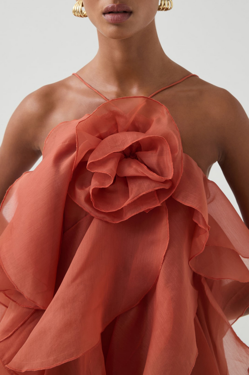 Caysie Halter Ruffle Layered Maxi Dress - Orange