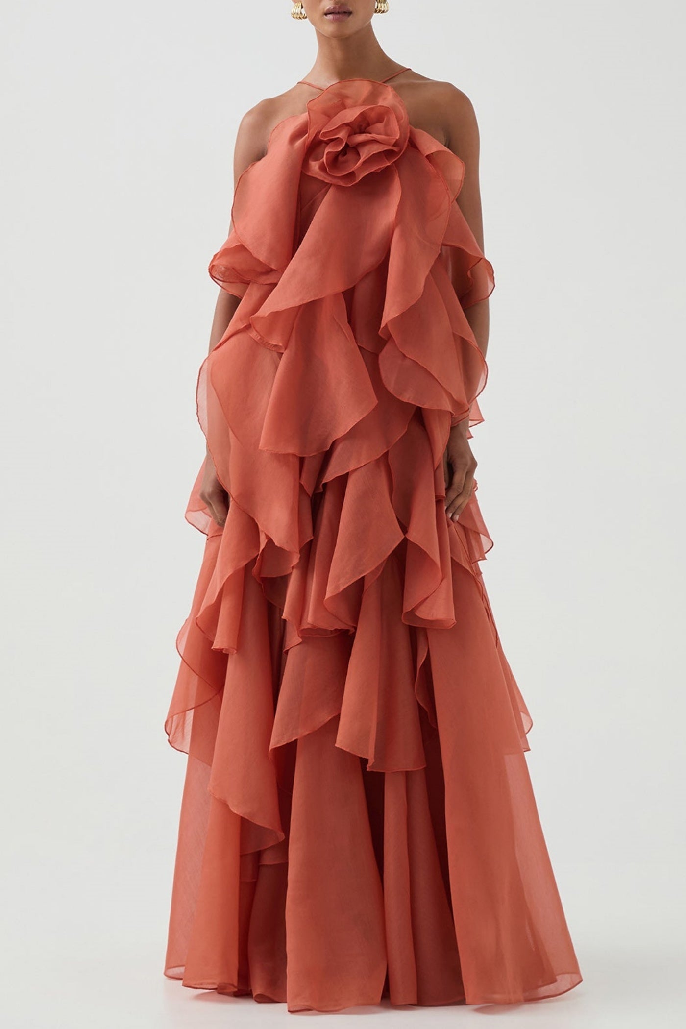 Caysie Halter Ruffle Layered Maxi Dress - Orange