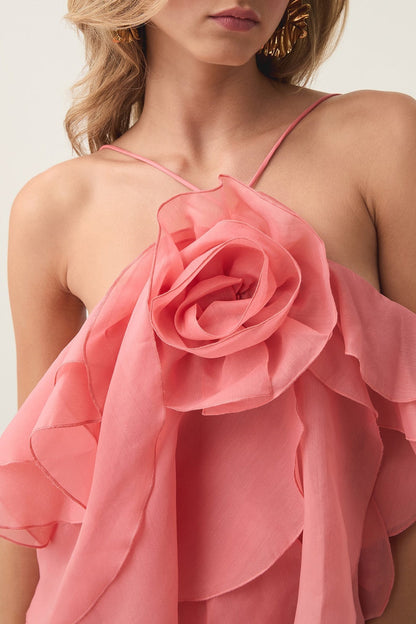 Caysie Halter Ruffle Layered Mini Dress - Orange