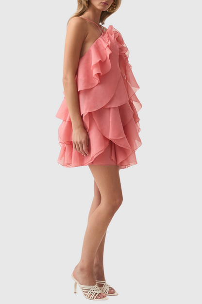 Caysie Halter Ruffle Layered Mini Dress - Orange
