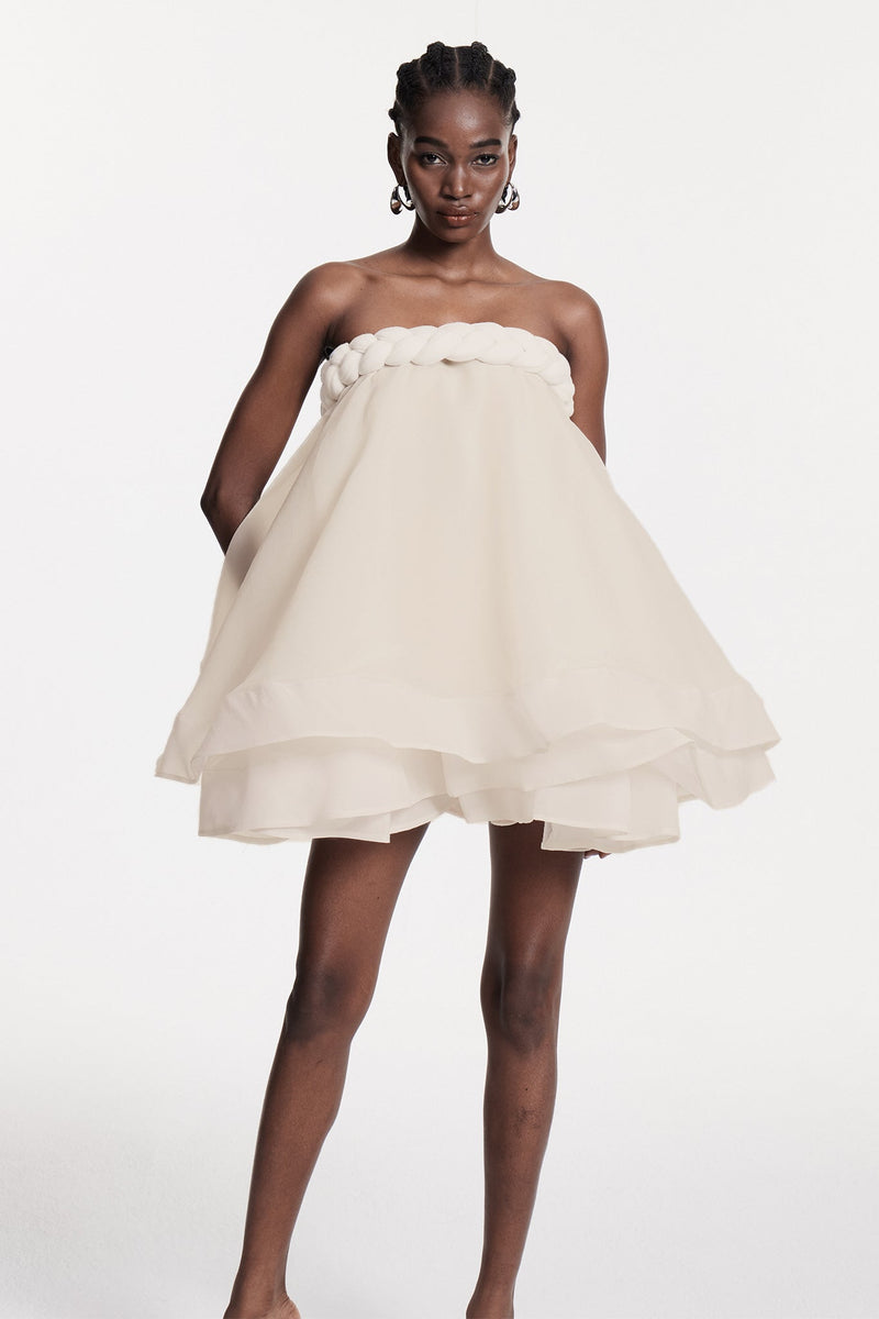 Cebrail Ruffle Puffy Mini Dress in White