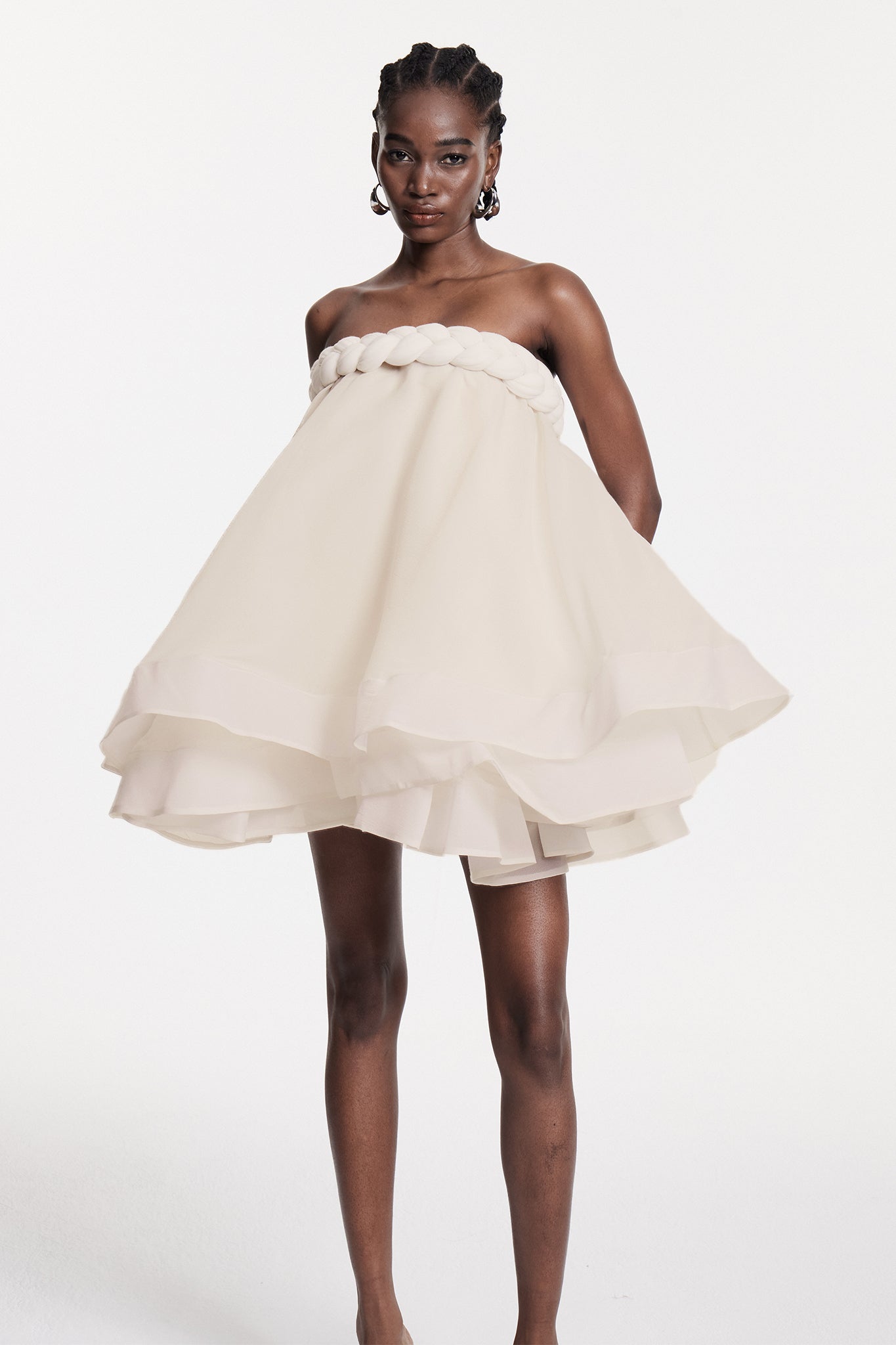 Cebrail Ruffle Puffy Mini Dress in White