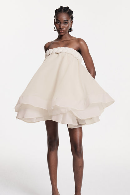 Cebrail Ruffle Puffy Mini Dress in White