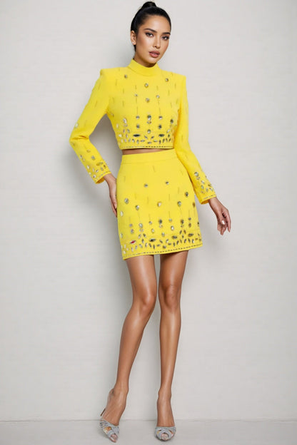 Velia Beaded Short Top Mini Dress Two-piece Set