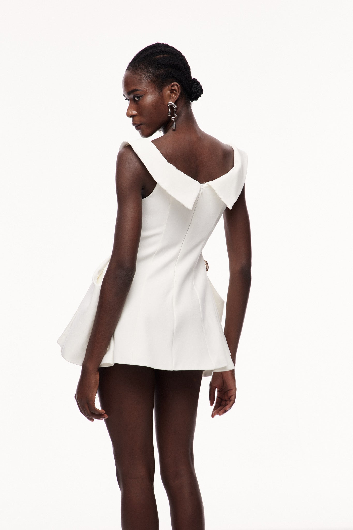 Cecilija Off Shoulder Ruffle Mini Dress in White
