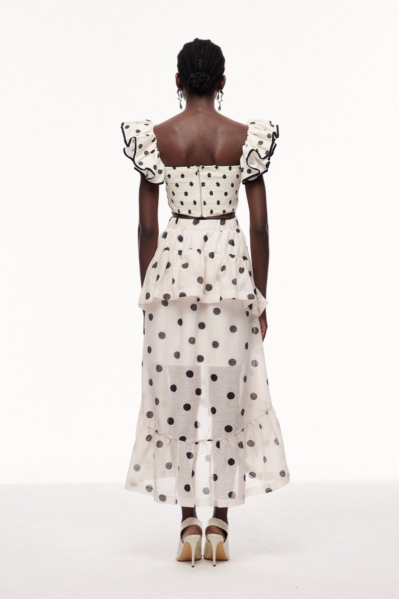 Celandine Dot Ruffle Maxi Skirt