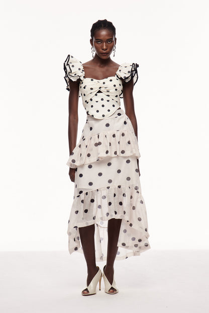 Celandine Dot Ruffle Maxi Skirt