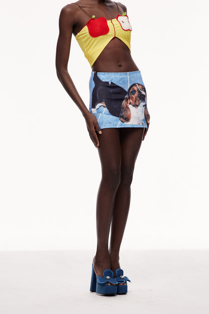 Celia Print Denim Mini Skirt