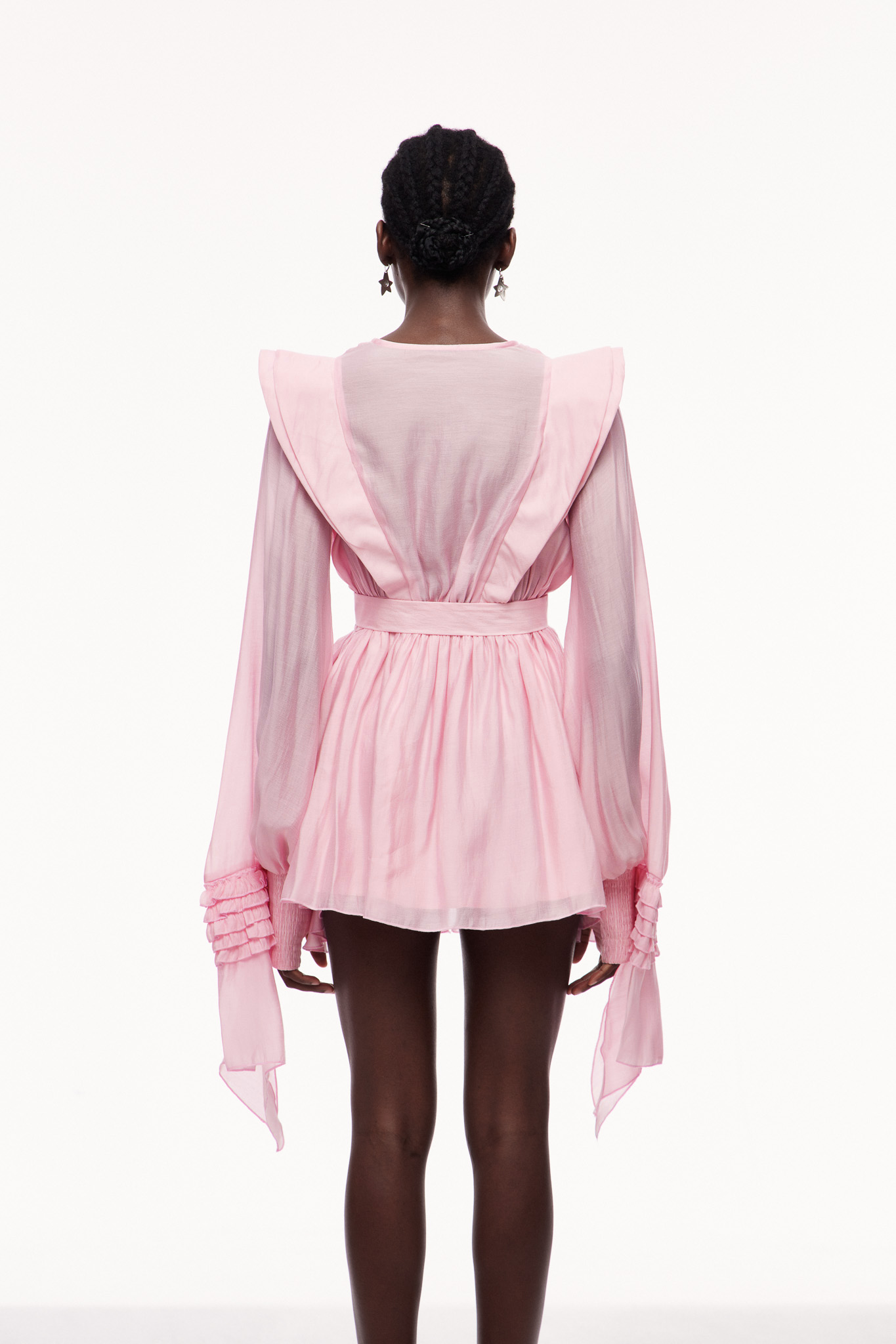 Celsus Ruffle Cutout Mini Dress in Pink