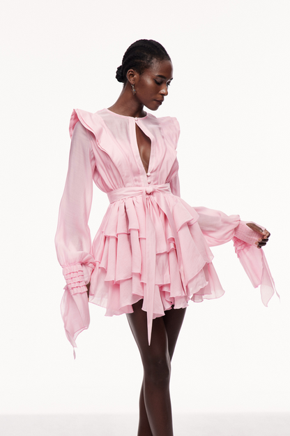 Celsus Ruffle Cutout Mini Dress in Pink