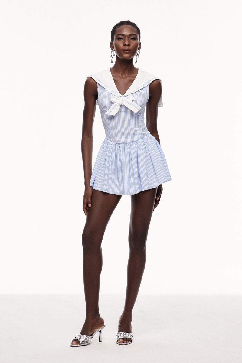 Cenhelm Stripe Bow Puffy Mini Dress