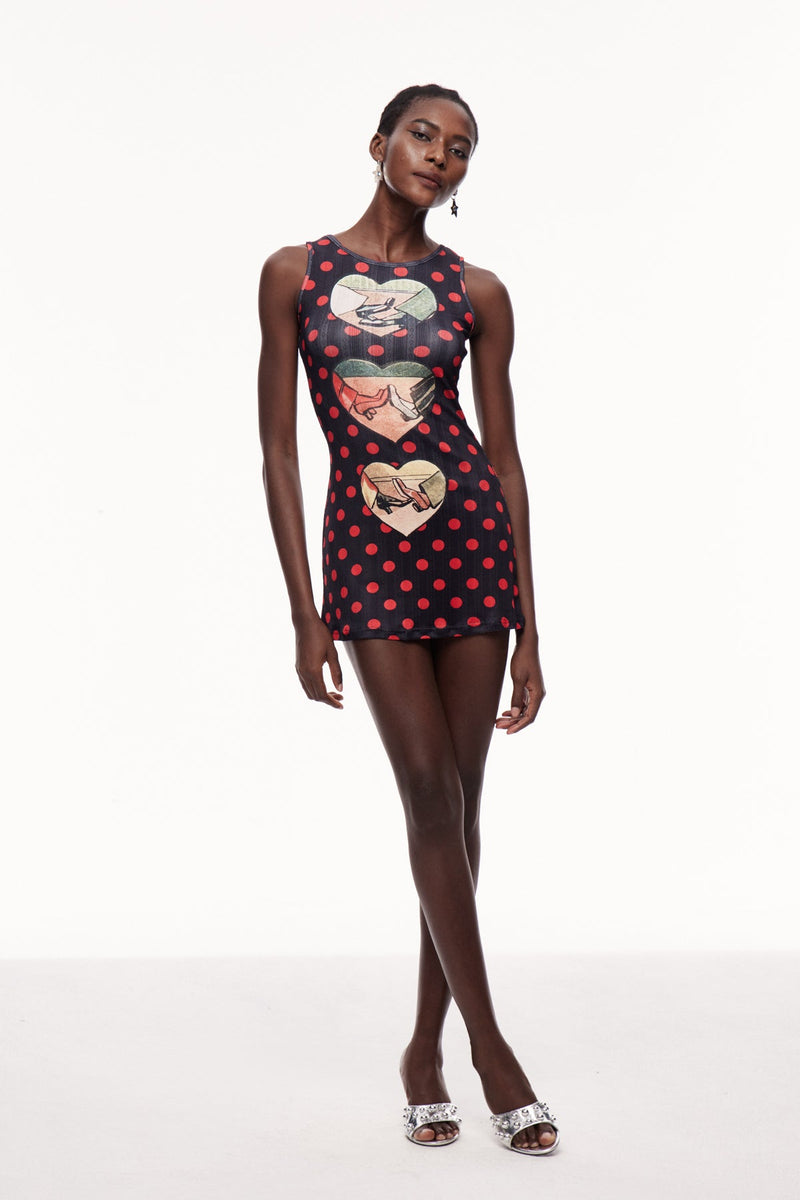 Ceolmund Dot Heart Sleeveless Mini Dress