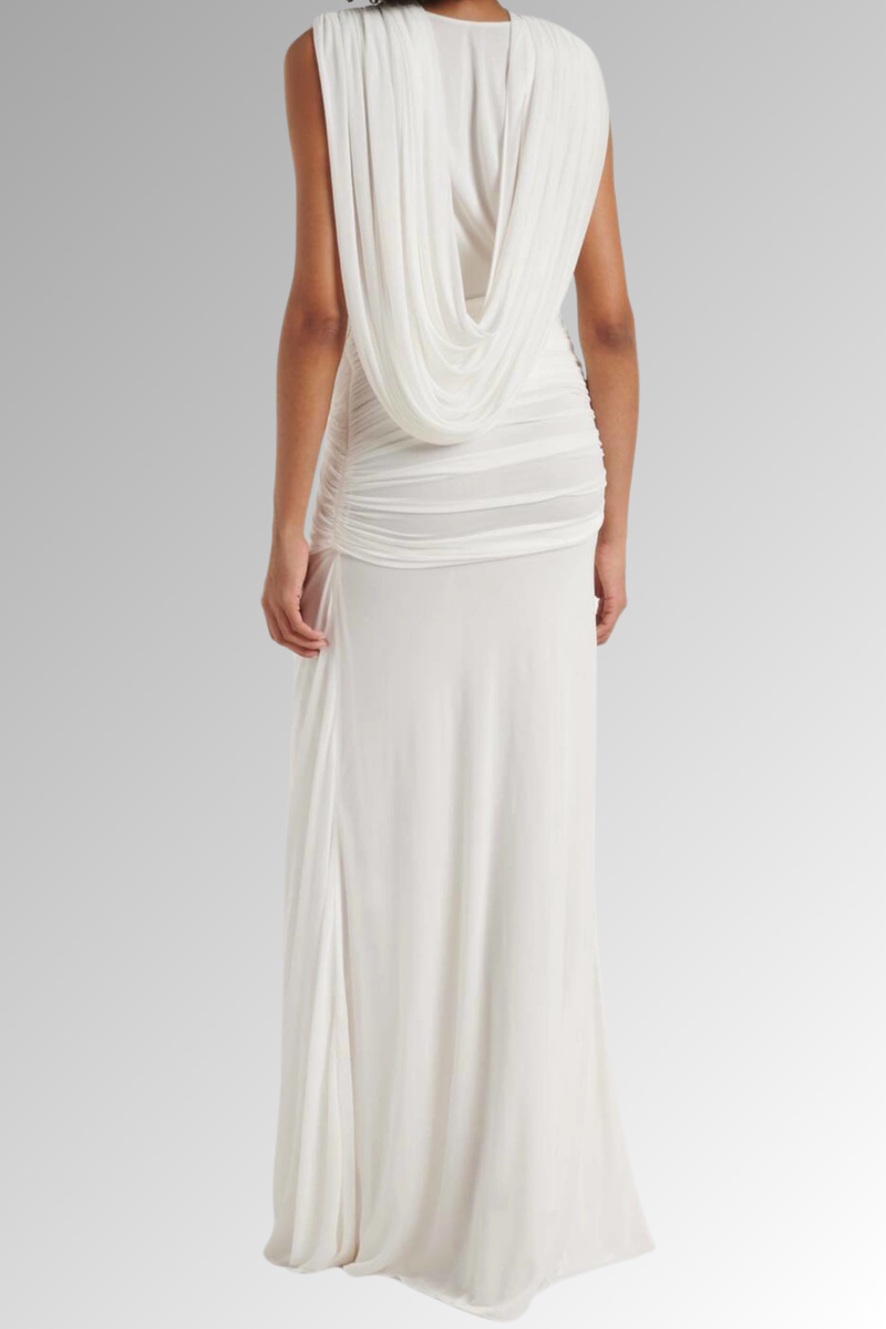 Ceylin Plunge Ruch Asymmetric Maxi Dress