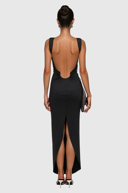 Cezar Cutout Ruch Split Maxi Dress