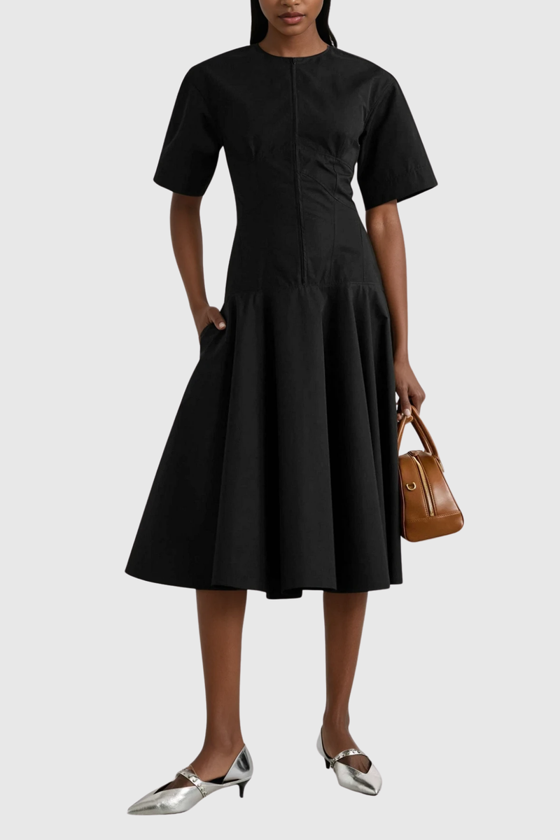 Chalice Deconstruct Ruffle Midi Dress in Black