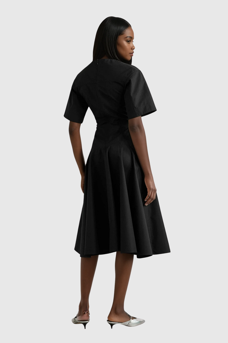 Chalice Deconstruct Ruffle Midi Dress in Black