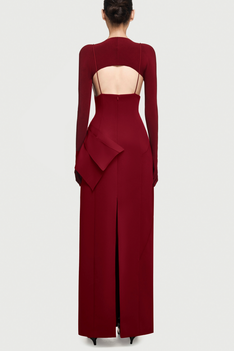 Chapera Asymmetrical Pleat Maxi Dress - Red