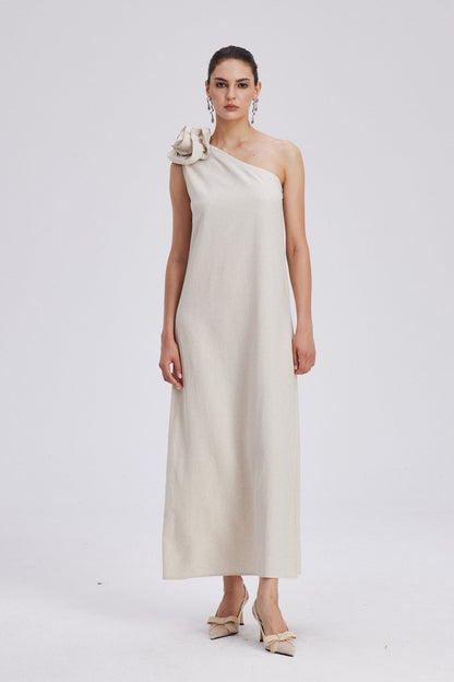Charlotta Flower One Shoulder Maxi Dress