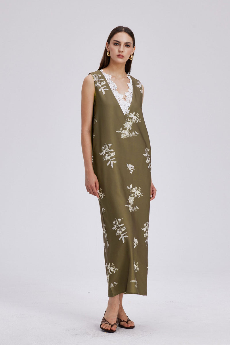 Chelo Lace V Neck Maxi Dress