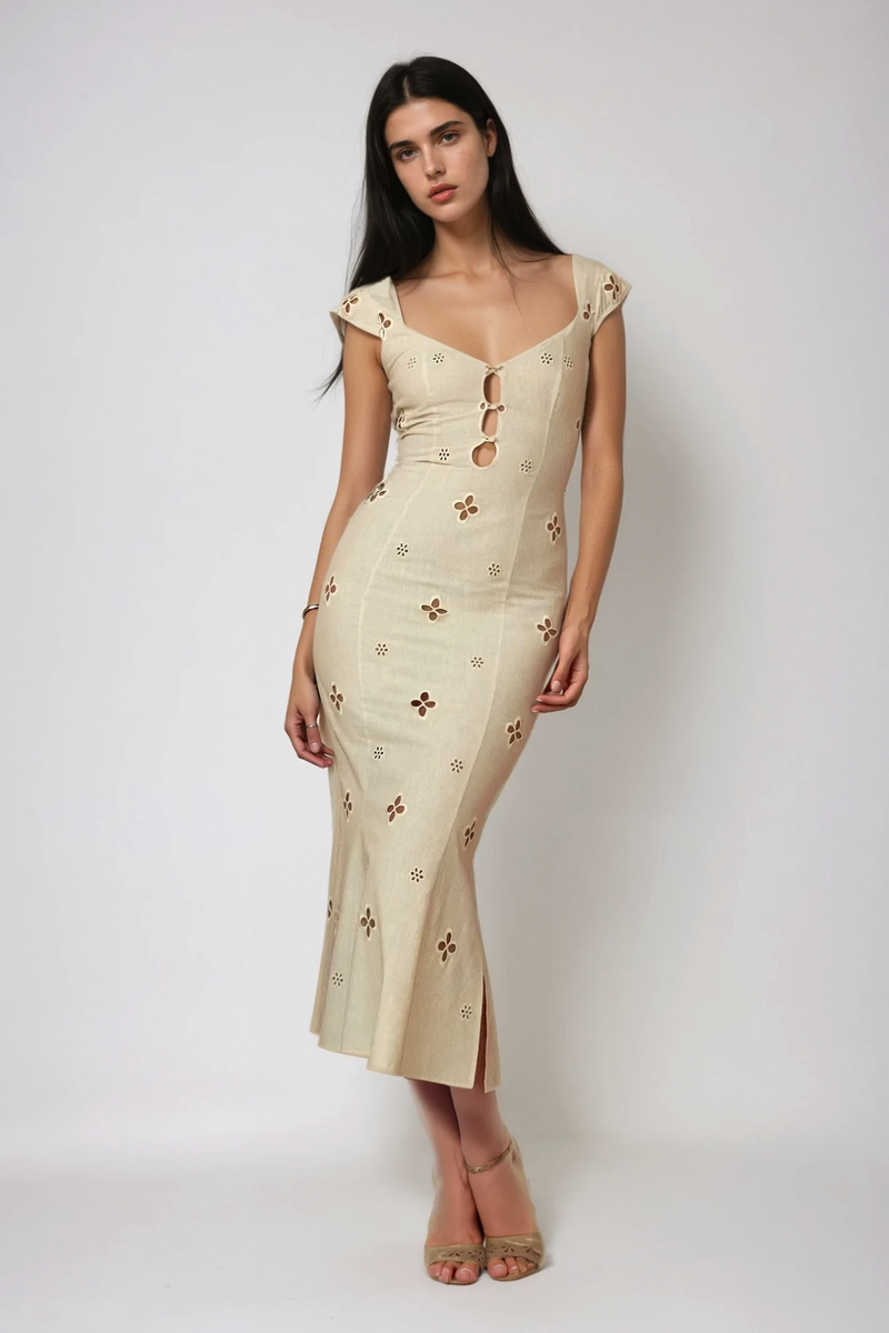 Chelsie Flower Cutout Midi Dress