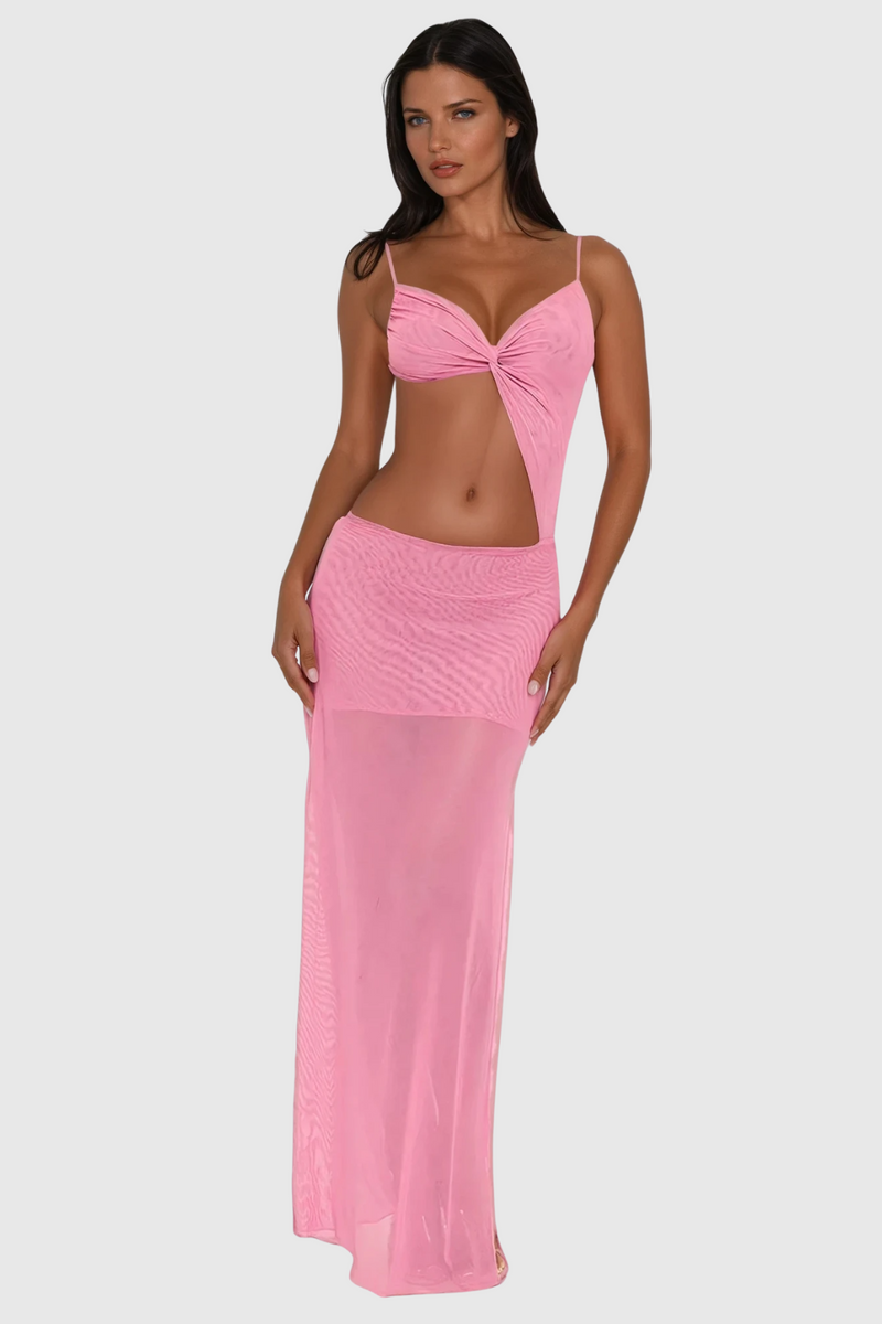 Cheng Cutout Asymmetric Backless Maxi Dress in Pink