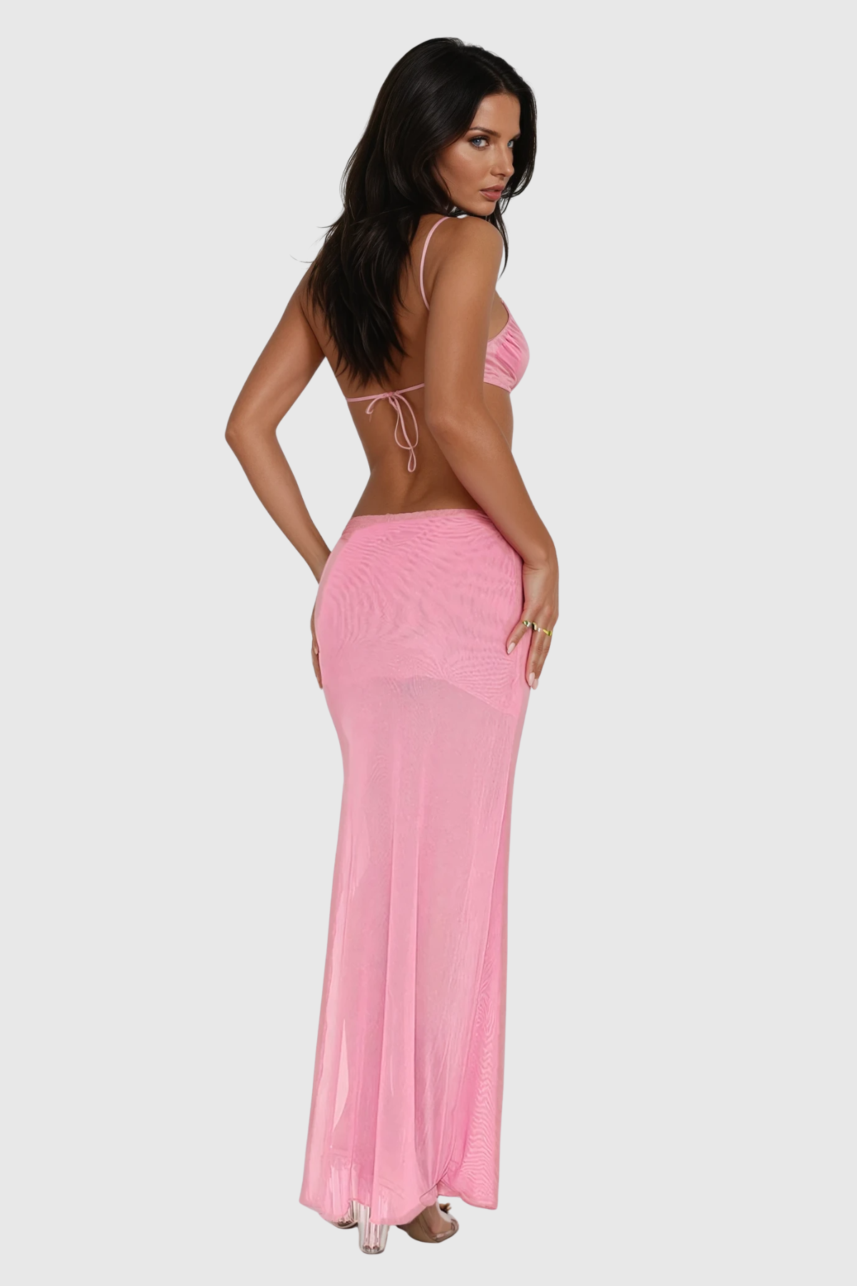 Cheng Cutout Asymmetric Backless Maxi Dress in Pink