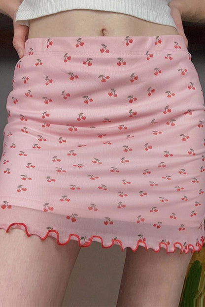 Cherry Printed Mesh Mini Skirt