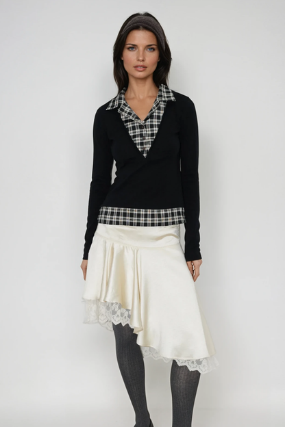 Chiamaka Asymmetric Lace Midi Skirt