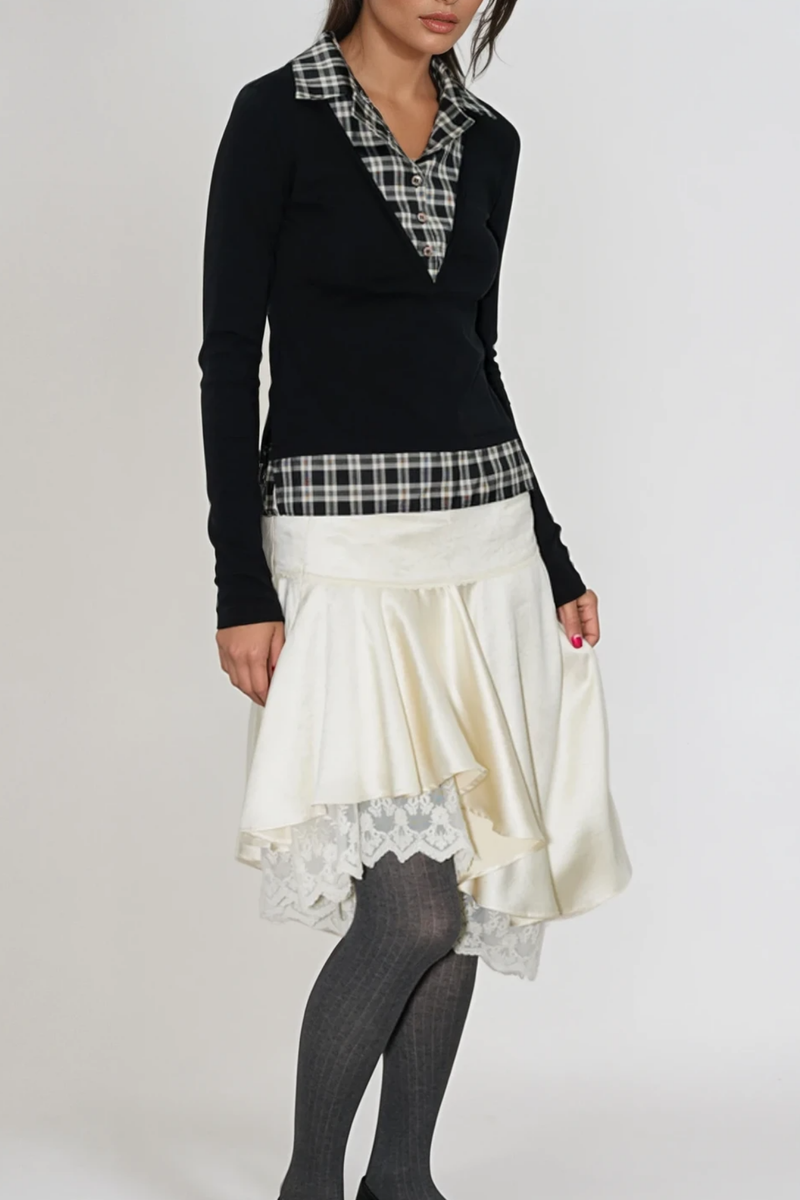 Chiamaka Asymmetric Lace Midi Skirt