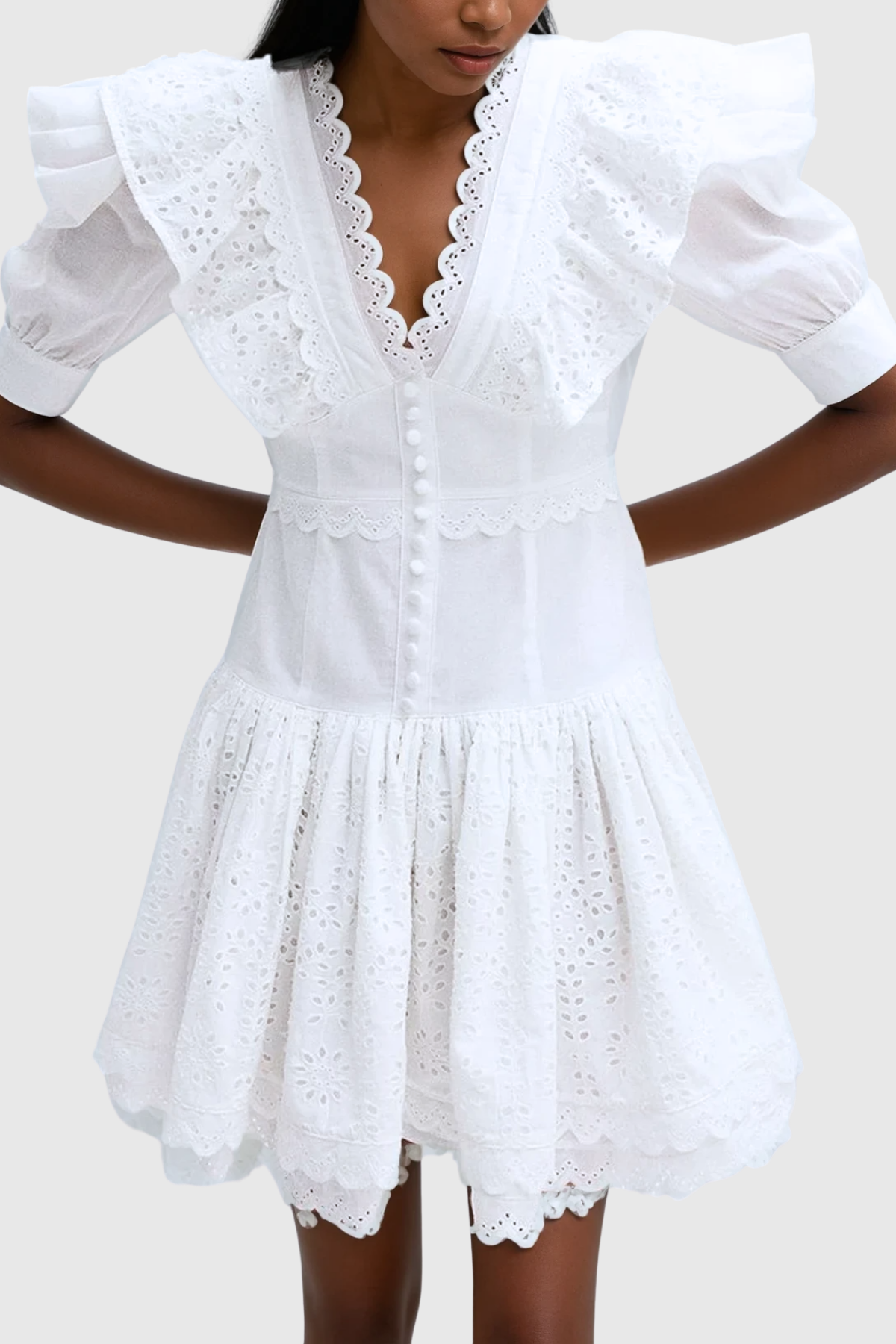 Chinelo Plunge Balloon Sleeve Mini Dress