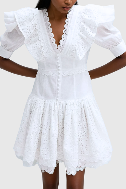 Chinelo Plunge Balloon Sleeve Mini Dress