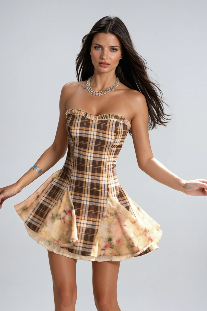Chinyelu Strapless Grid Mini Dress
