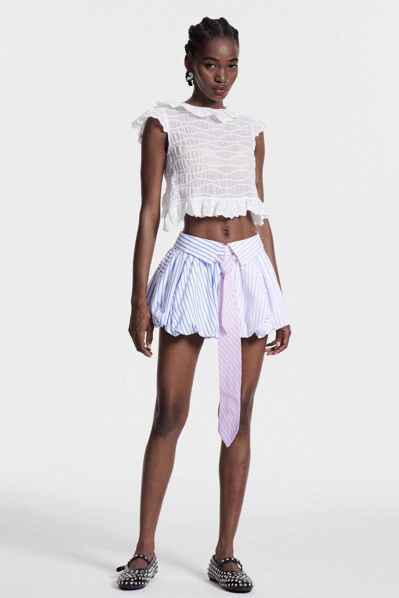 Chiril Stripe Ruch Mini Skirt