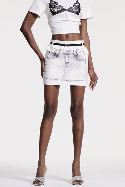 Chiron Print Denim Mini Skirt