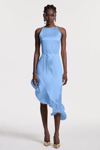 Chizuko Ruffle Sleeveless Midi Dress in Blue
